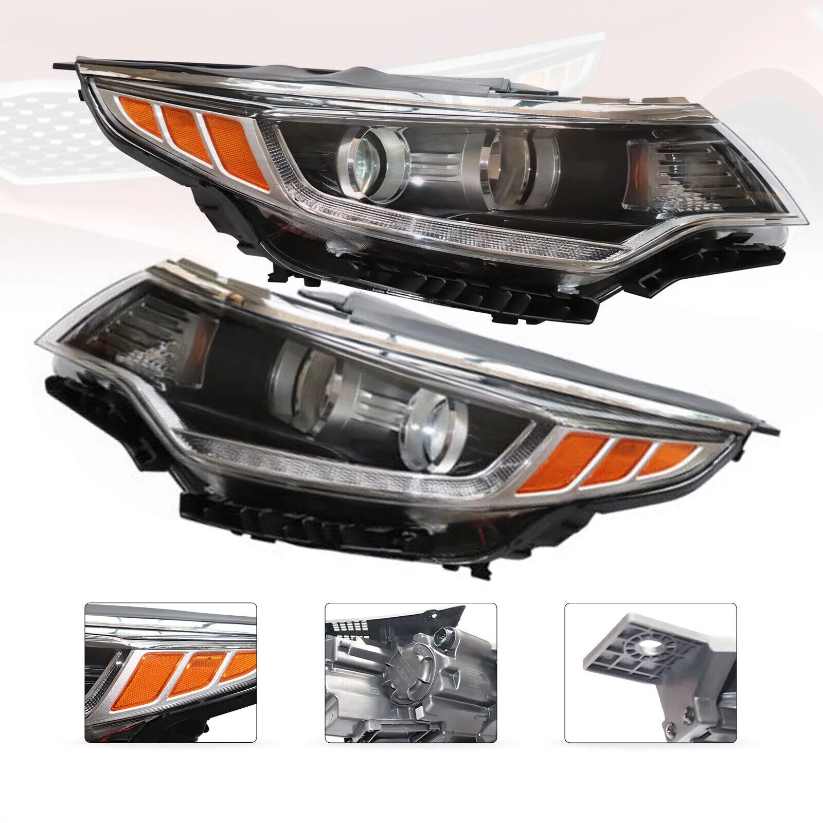 DENEST Projector Headlight Assembly for 2016-2018 Kia Optima Left+Right Pair w/ LED DRL