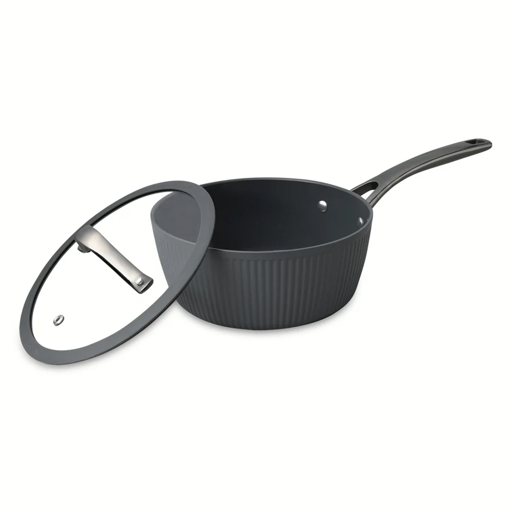 Thyme & Table 12-Piece Cookware Ceramic Non-Stick Set Ribbed Collection, Grey