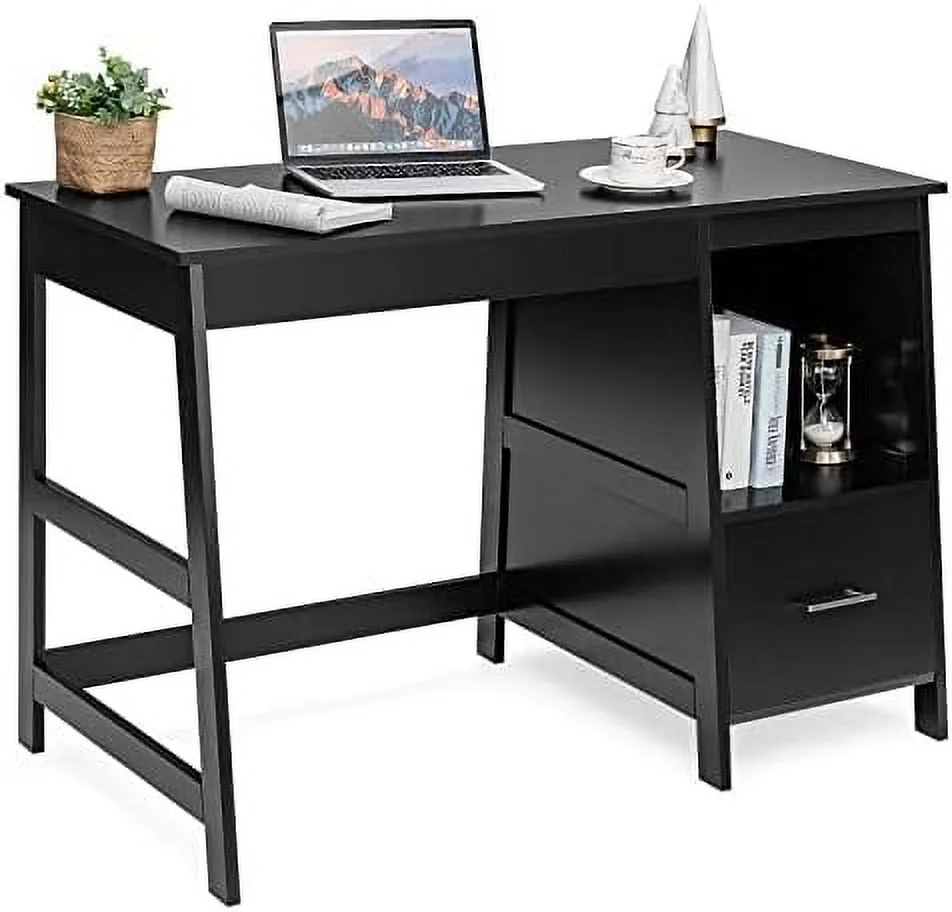 CGFHYP 47.5\u201D Computer Desk with 2  Drawers  Small Computer Table Study Writing Desk   Office Desk Study Desk with  Space (Black)