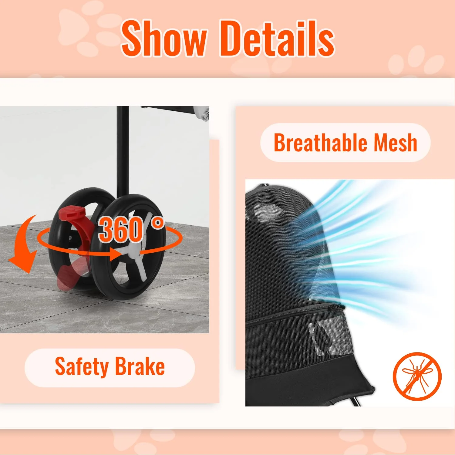 Dkelincs 4 Wheels Foldable Pet Stroller Dog Cat Stroller with Handlebars Breathable Mesh & Leash Seat Belt, Black