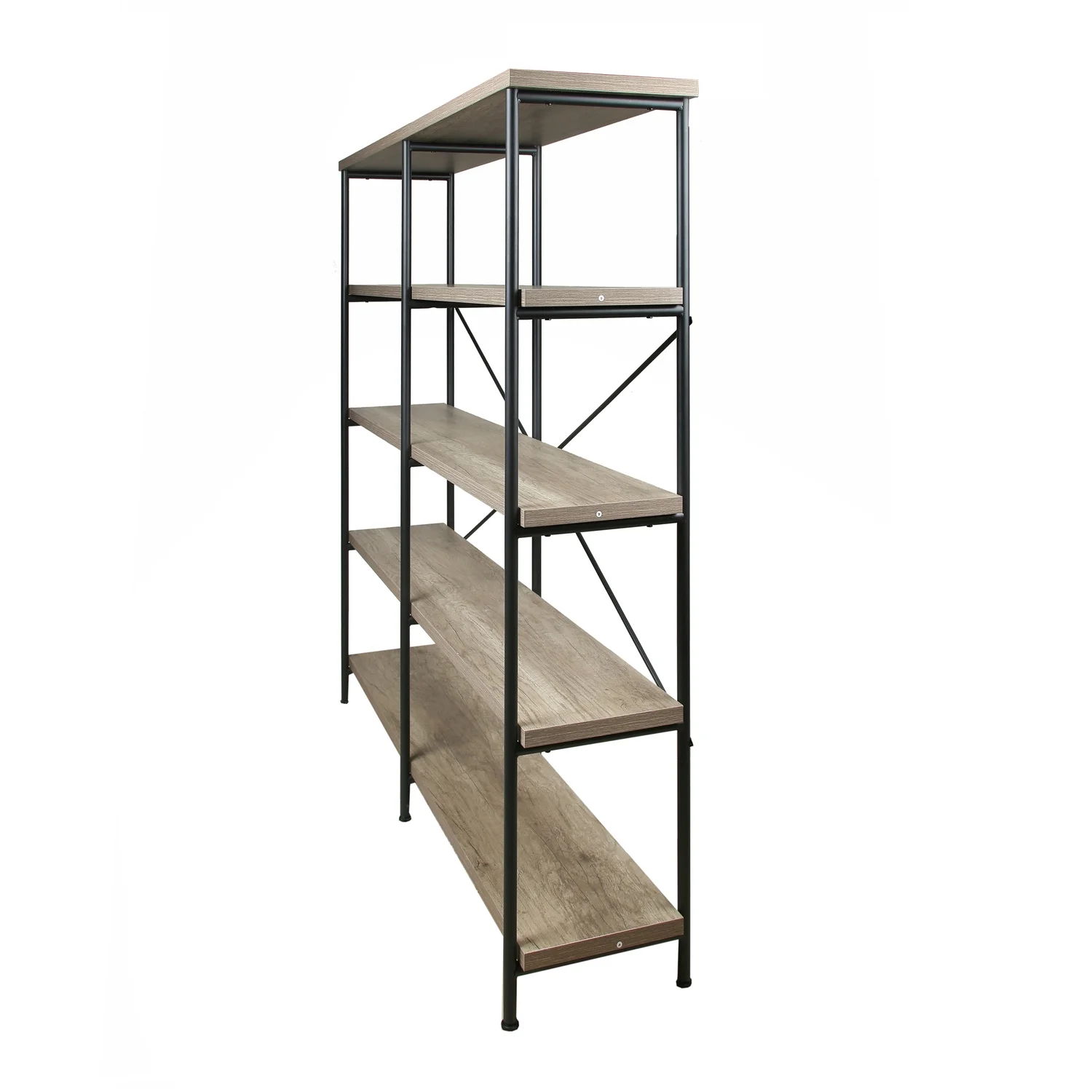 Maykoosh Modern Motifs 63 Inch Industrial 4 Tier Bookshelf, Particleboard, Metal Frame, Gray, Black