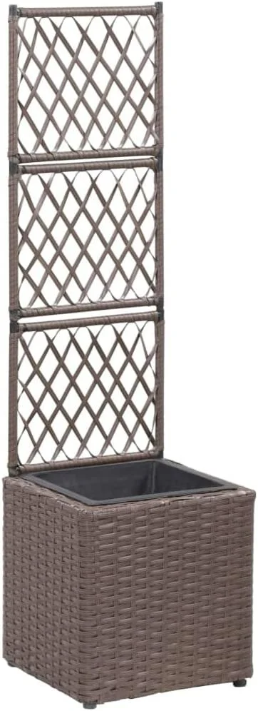 Garden Trellis Planter with 1 Pot | Rattan Garden Raised Bed with Trellis | Planter Box for Patio Backyard Yard Outdoor Vine Climbing Plants Flowers | Brown Poly Rattan 11.8