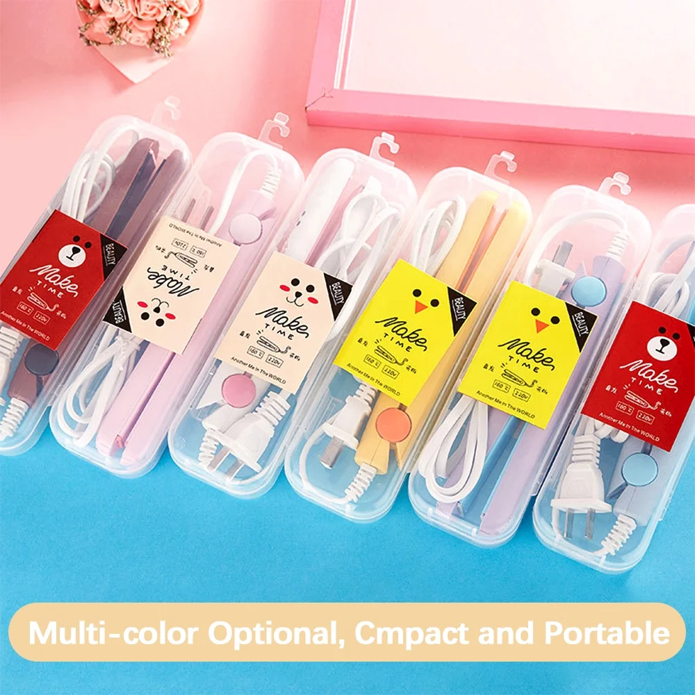 2 in 1 Mini Hair Straightener Hair Flat Iron Ceramic Tourmaline Plate Beauty Flat Iron Heating Curler，Blue