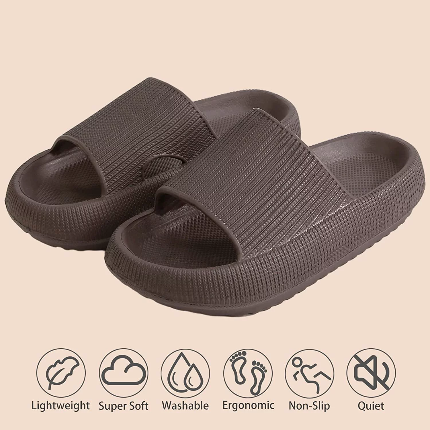 Cloud Slippers for Women and Men, Massage Shower Bathroom Non-Slip Quick Drying Open Toe Super Soft Comfy Thick Sole Home House Cloud Cushion Slide Sandals for Indoor & Outdoor Platform Shoes