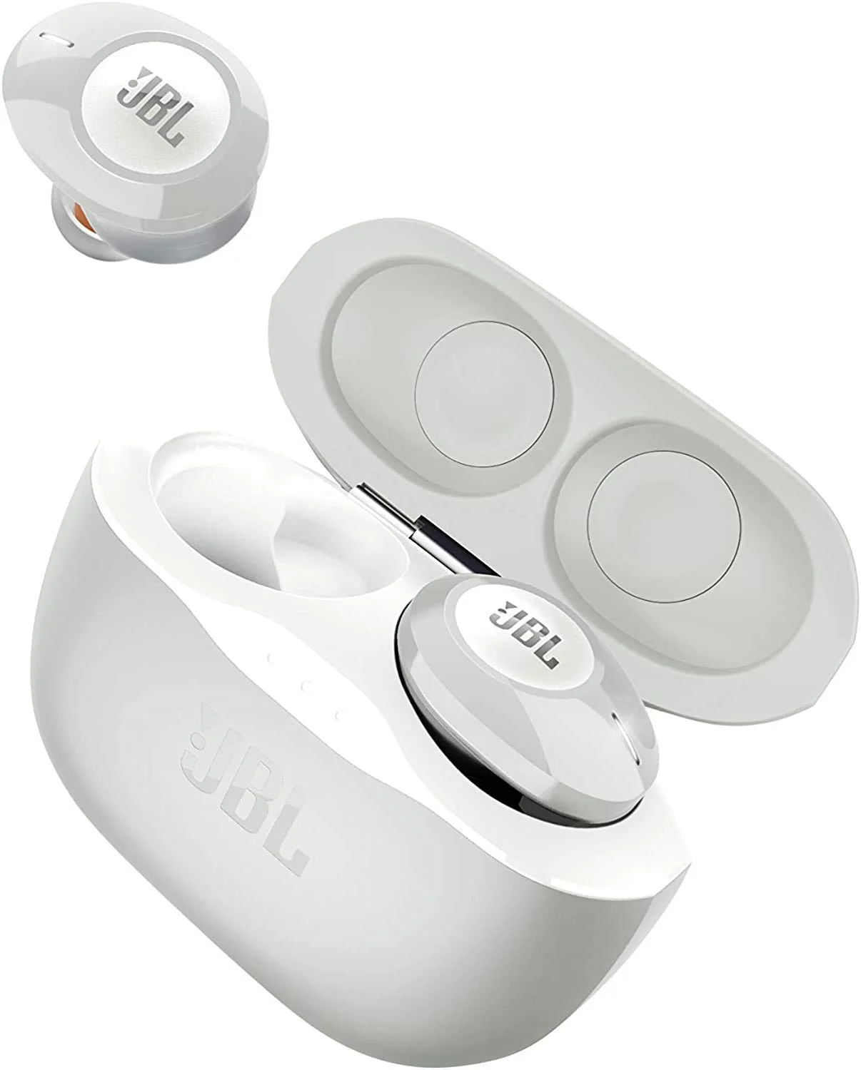 Restored JBL Tune 120 Wireless Earbud Headphones with JBL Charging Case and Hardshell Case Bundle (White, Tune 120) (Refurbished)