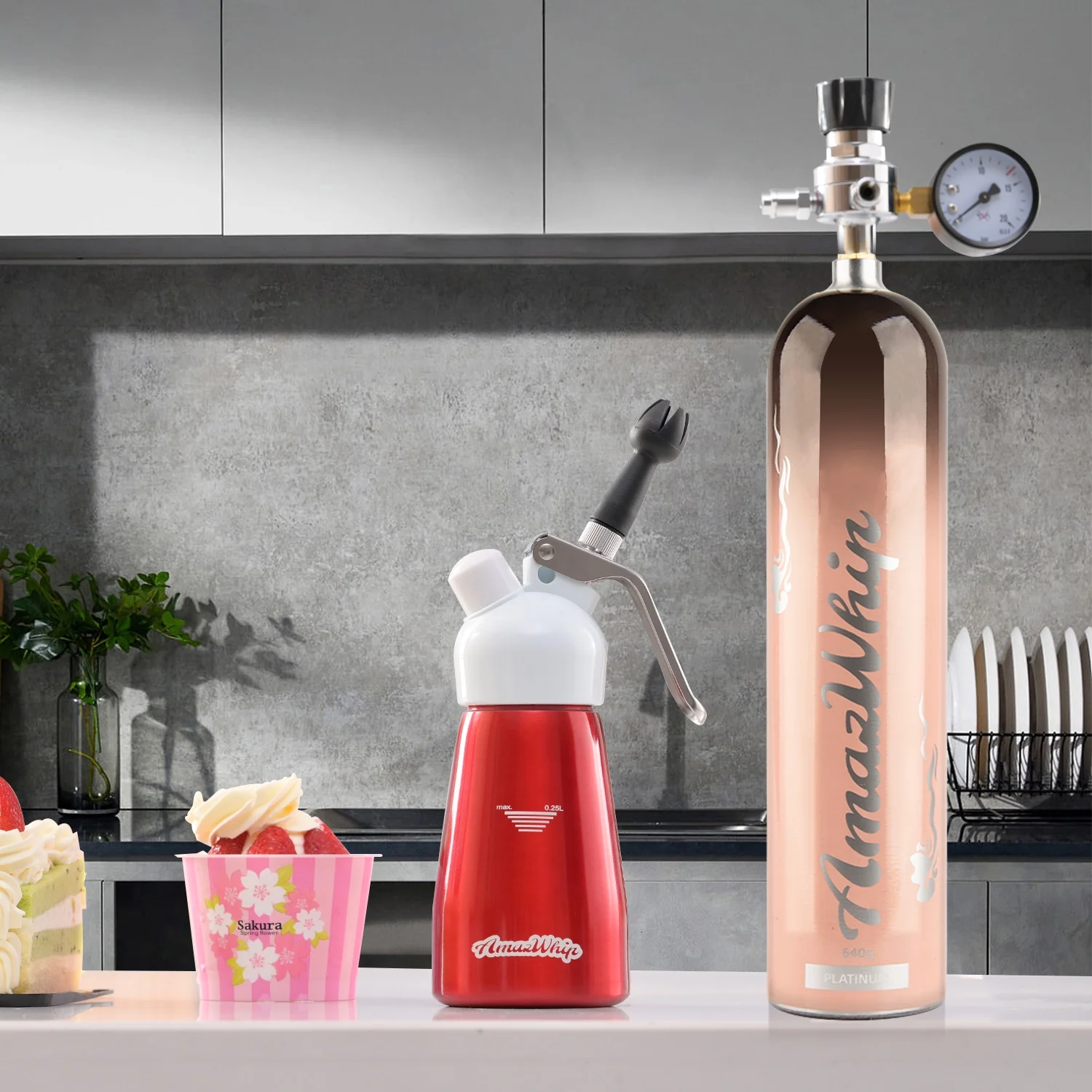 AmazWhip 640g Whipped Cream Chargers, Ultra Light Aluminum Cream Charger Gas tank Cartridge (1 cylinder)