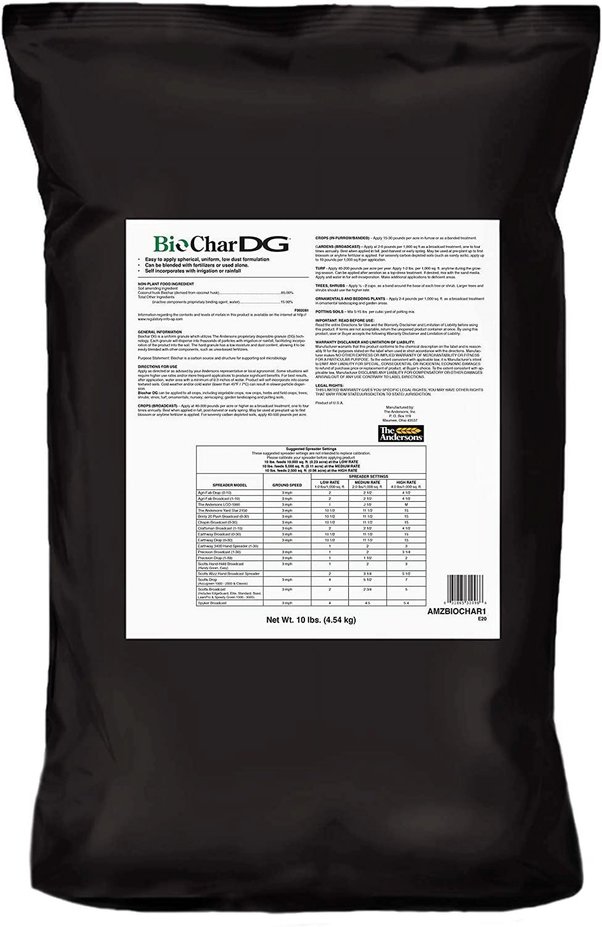 The Andersons BioChar DG Organic Soil Amendment - Covers up to 5,000 sq ft (10 lb)