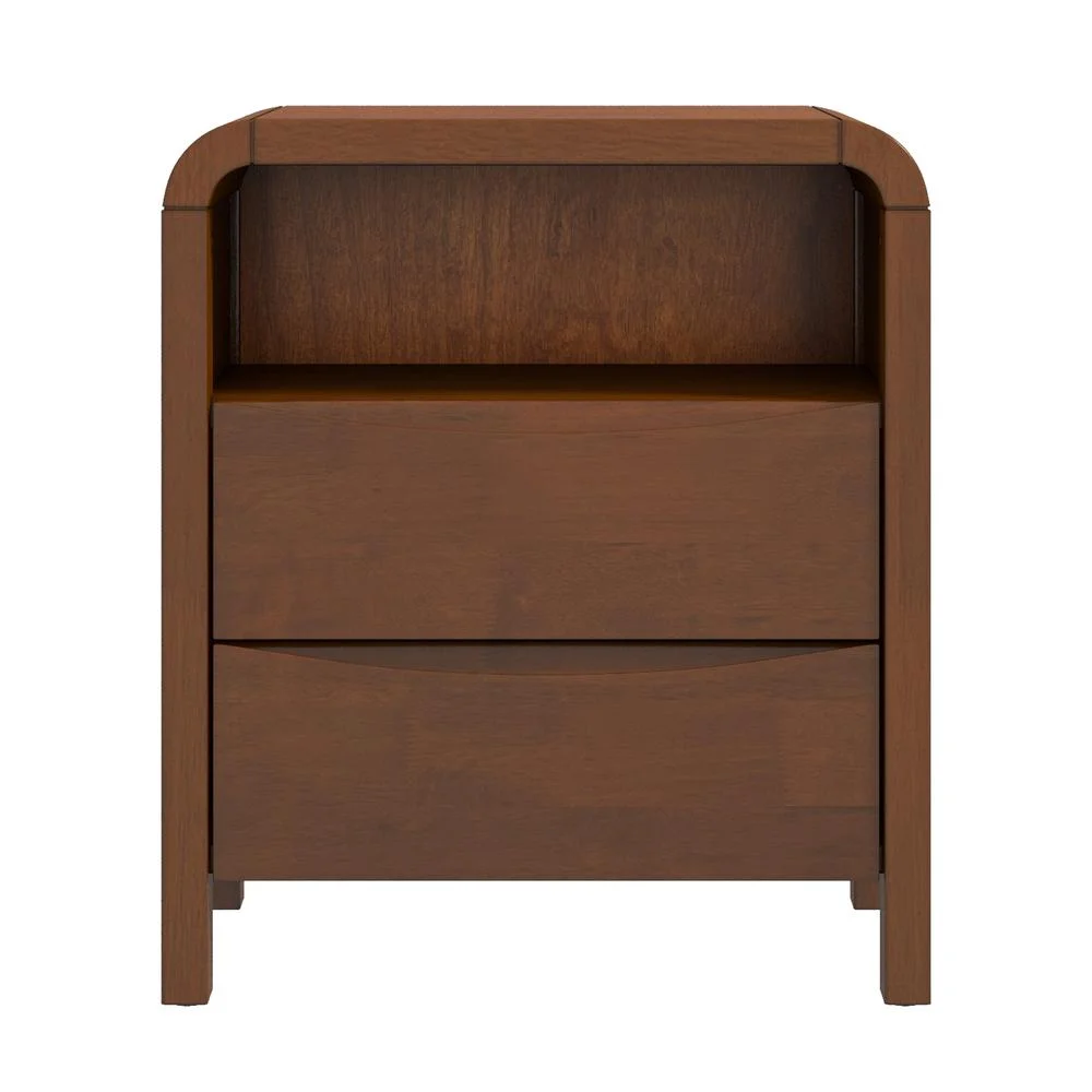 Arton Mid Century Solid Wood Walnut Nightstand Bed Side Tables with 2 Drawers