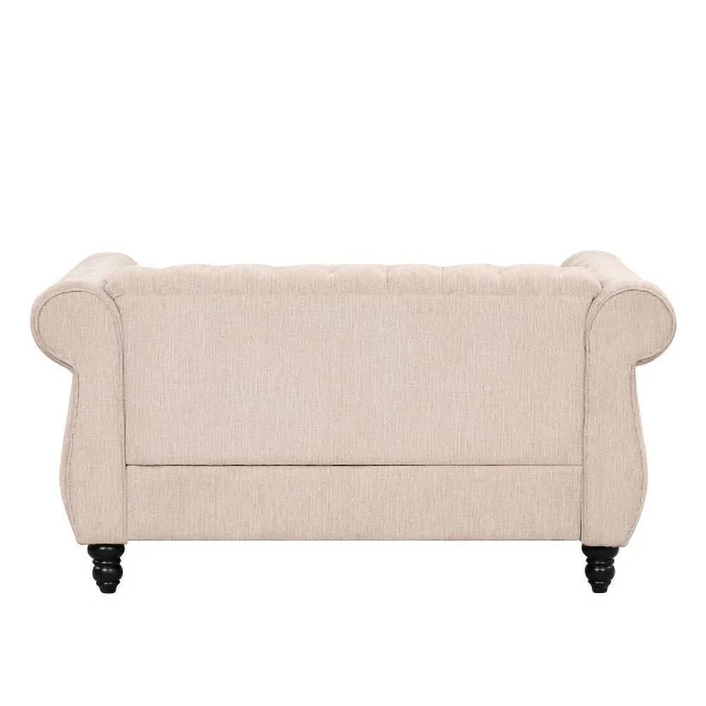 JHOOTUUO 39” modern sofa Dutch plush upholstered sofa  solid wood legs  buttoned tufted backrest  beige