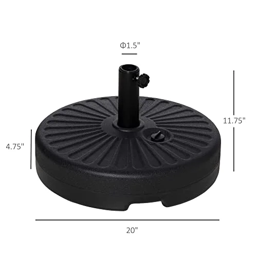 Outsunny Round Plastic Umbrella Holder, Fillable Patio Umbrella Base Stand for Outdoor, 46lb Water or 57lb Sand, Black