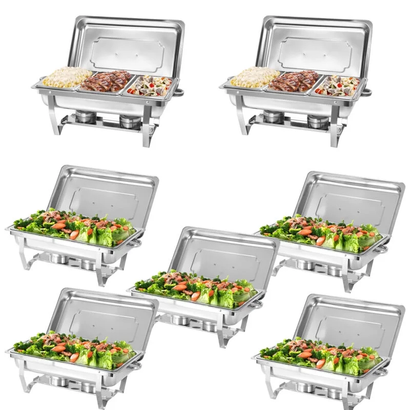 JSTUOKE Chafing Dish Set 7 Pack,5 Full Pan +2 1/3 Pan Rectangular 8QT for Catering Party Festival