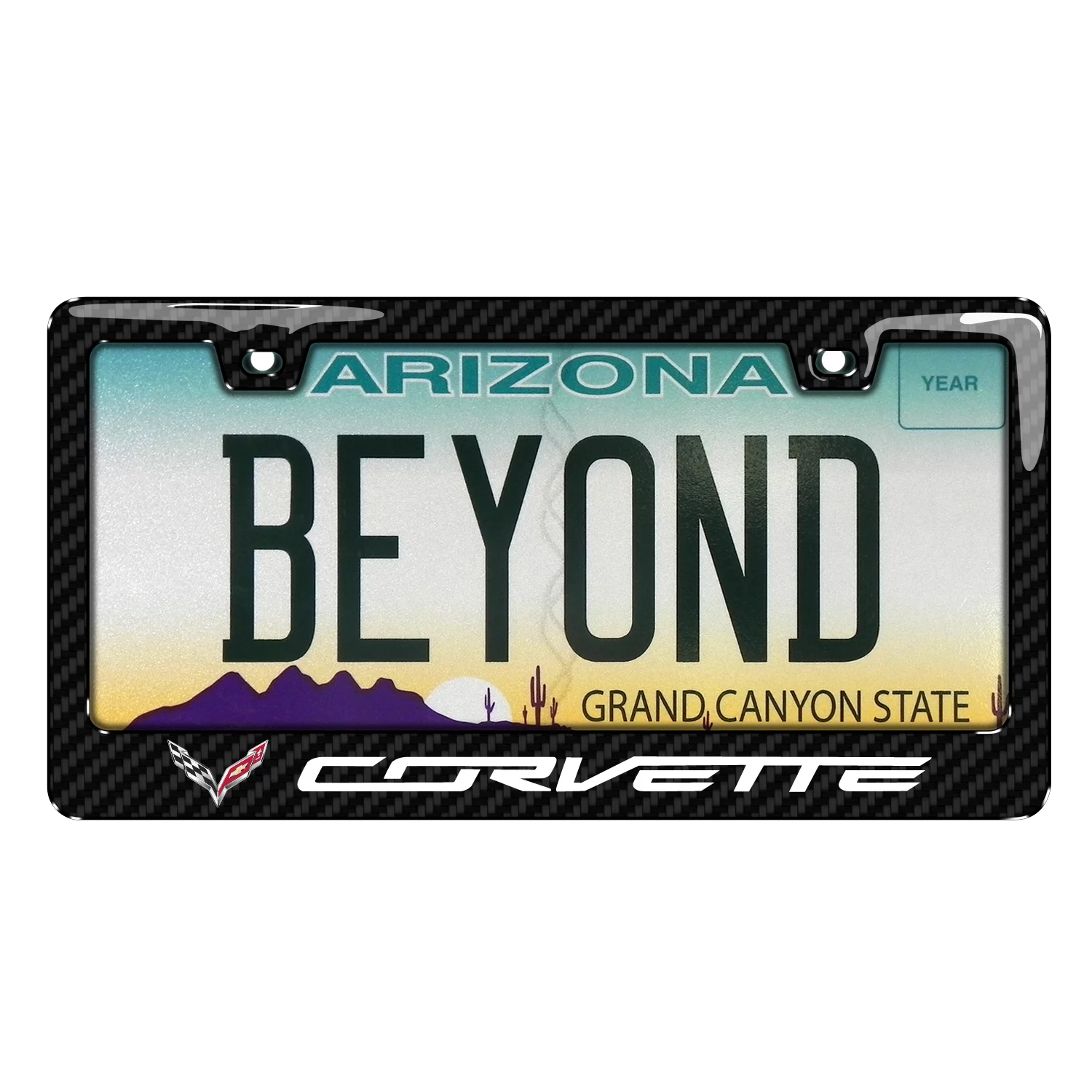 Chevrolet Corvette C7 in 3D on Real Carbon Fiber ABS Plastic License Plate Frame