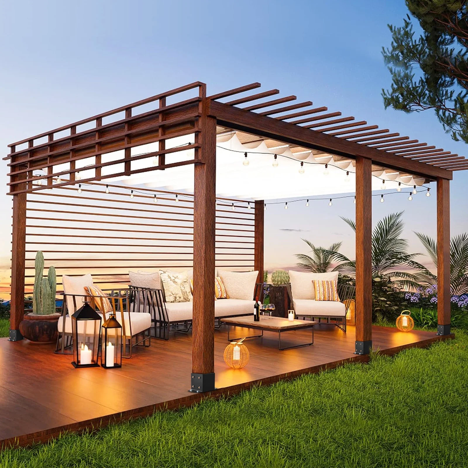 SKYSHALO 4 Pack 6x6 Post Base Brackets Heavy Duty Wood Post Fence Post Anchor