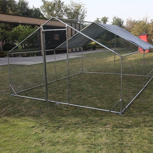 Large Metal Chicken Coop Walk-in Poultry Cage Hen Run House Rabbits Habitat Cage Spire Shaped Coop with Waterproof and Anti-Ultraviolet Cover (13.1' L x 9.8' W x 6.4' H)