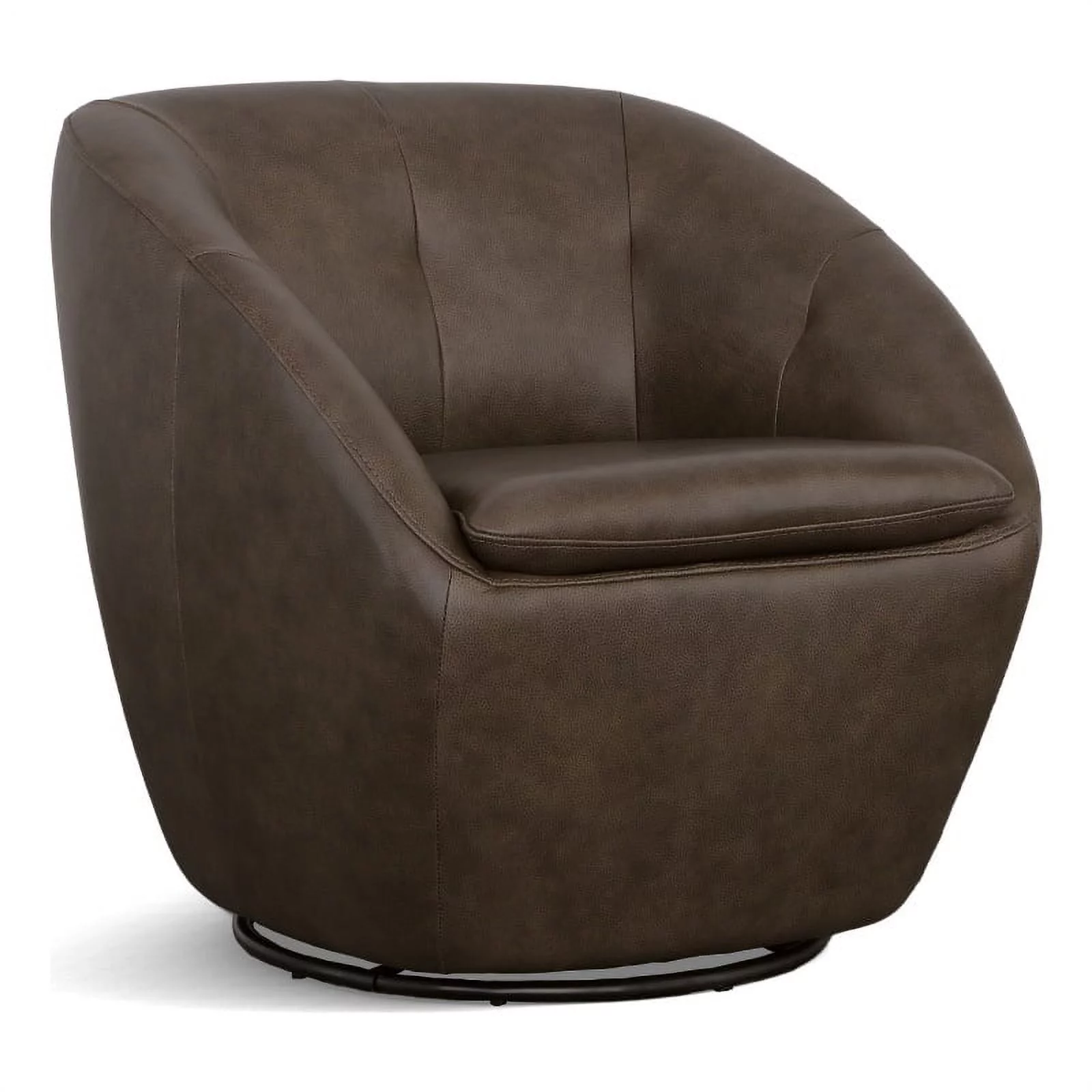 Home Square Leather Swivel Chair in Medium Brown Finish - Set of 2