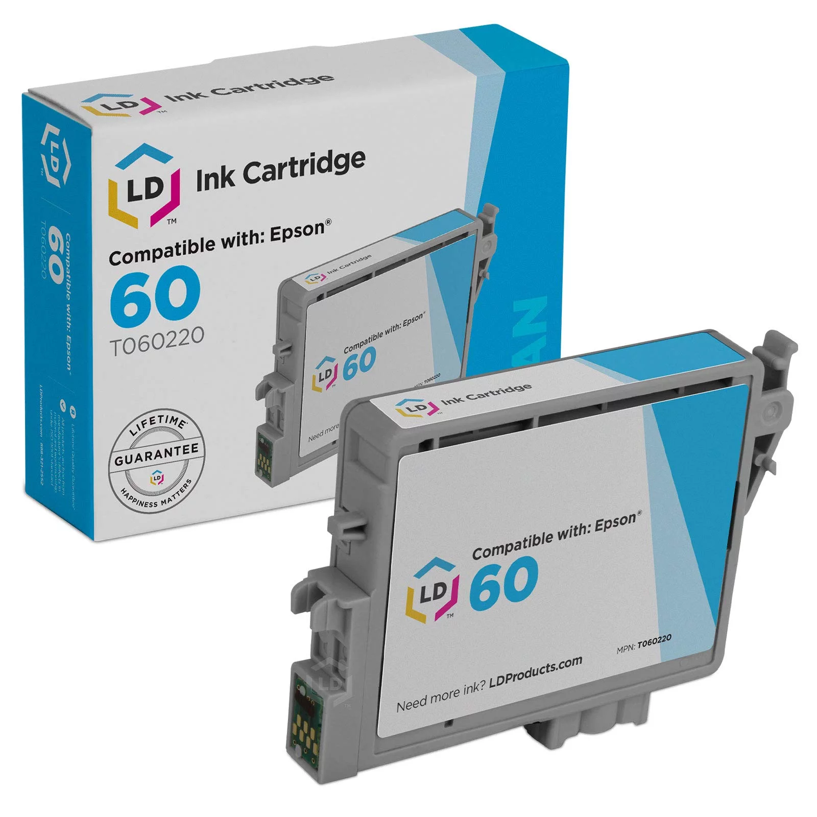 LD Products Remanufactured Ink Cartridge Replacement for Epson 60 T0602 ( Cyan )