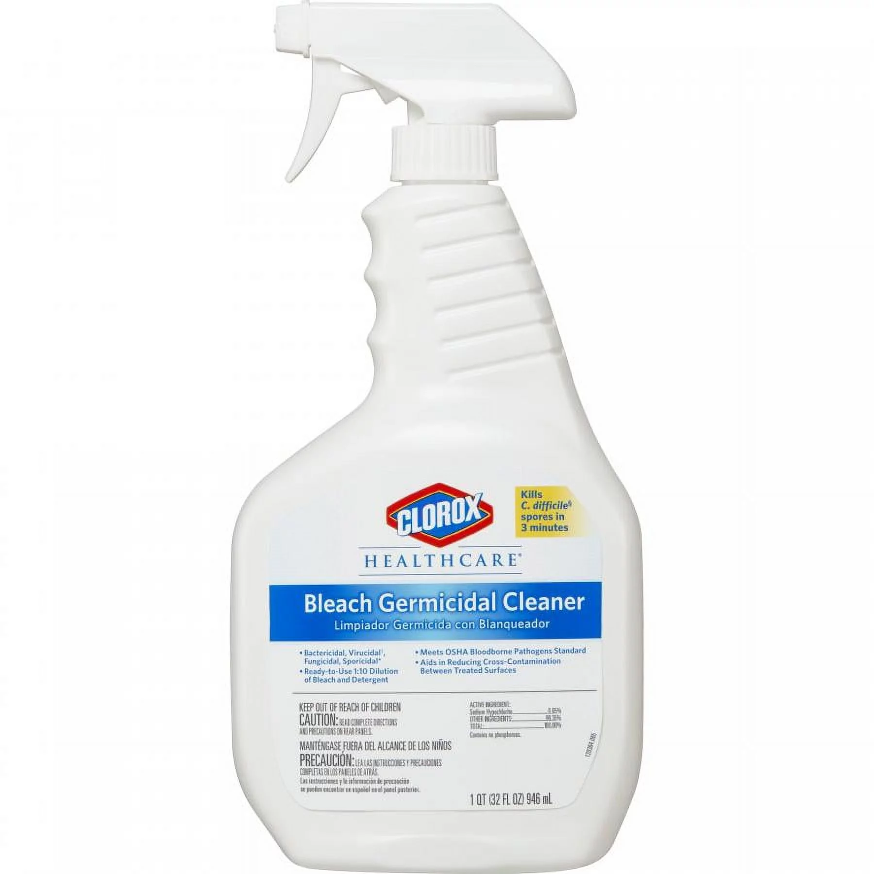 Clorox Healthcare Bleach Germicidal Cleaner, 32 ounce Pump Spray Bottle, Fruity Floral Bleach Scent, 1 Count