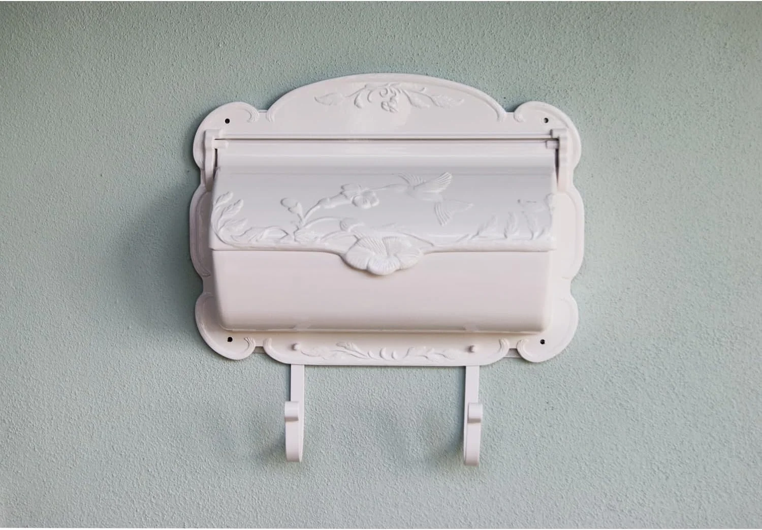 Hummingbird Horizontal Wall Mount Mailbox - White Cast Aluminum Mailbox For Wall Mount - SHB-1004-WH