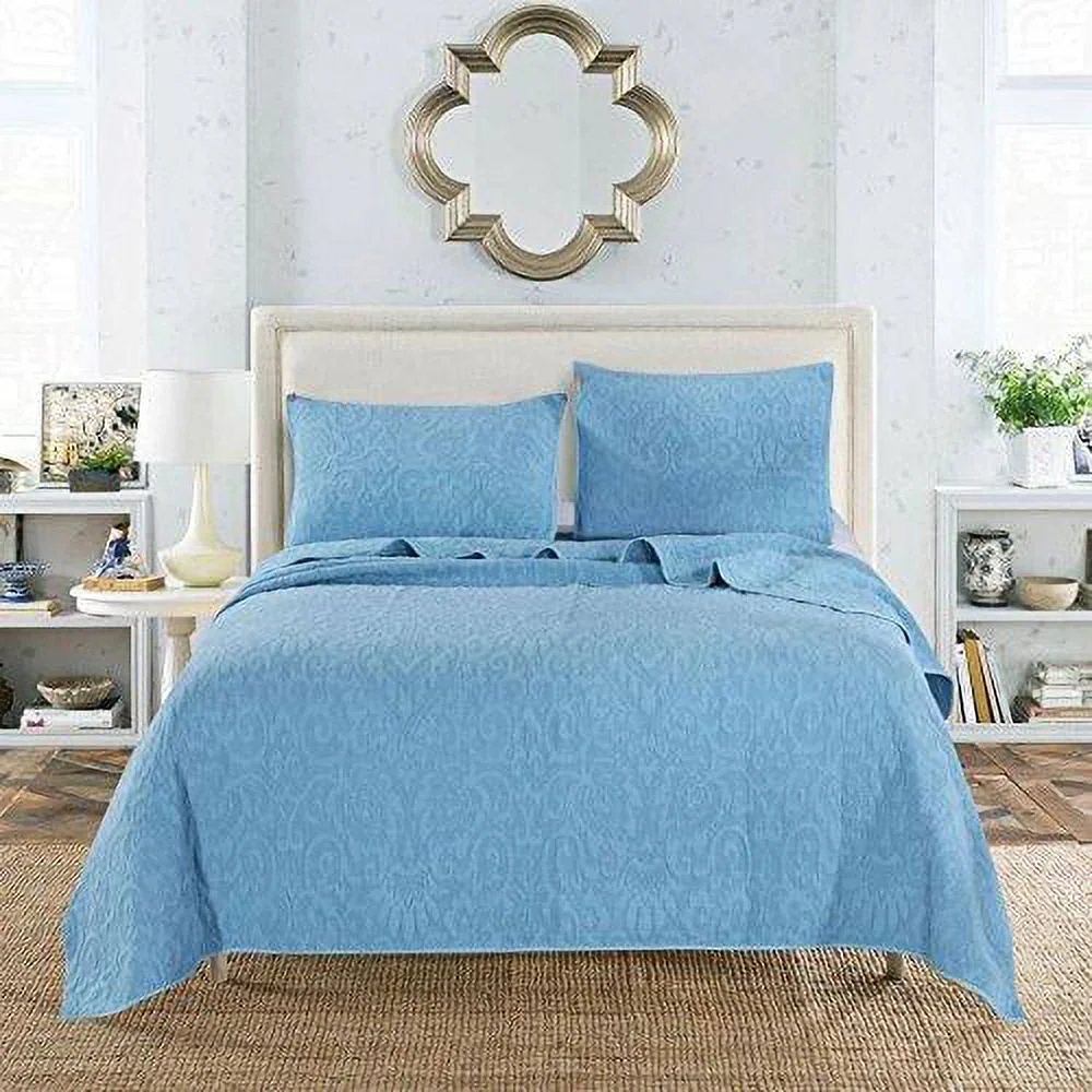 Kasentex Ultra Soft Stone-Washed Quilt Set 100% Cotton. Contemporary Stitched Design Bedspread Lightweight Comforter Coverlet Bedding + Pillow Cover (Queen + 2 Shams, Floral Lace Trim Purple)