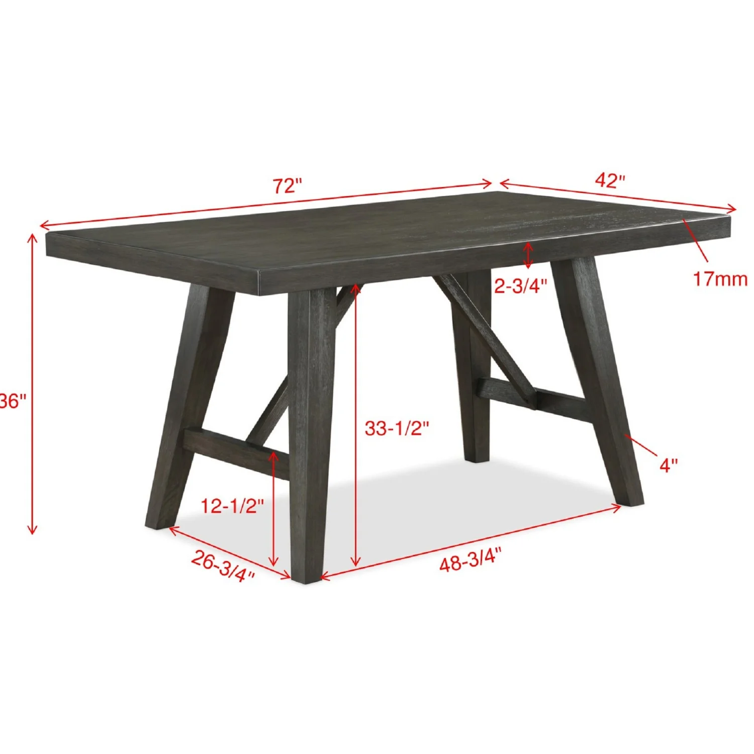 Transitional Farmhouse Charm Dark Finish Solid Wood Dining Table with Counter Height Rectangular Design - 1pc Gray Wooden Dining Room Furniture