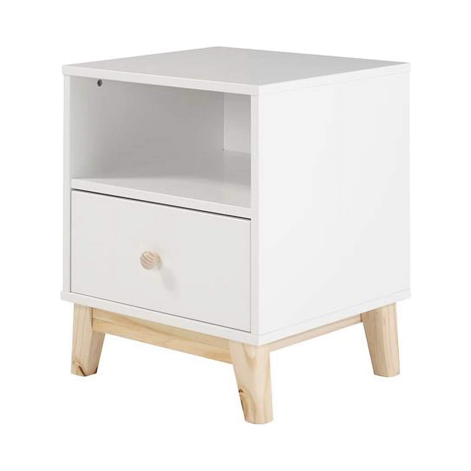Home Square Wood One Drawer Nightstand in White Finish - Set of 2