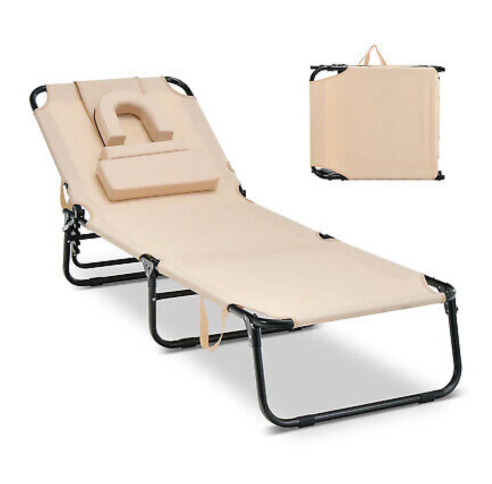 Folding Face Down Tanning Chair, Beach Lounge Chair with Face Hole