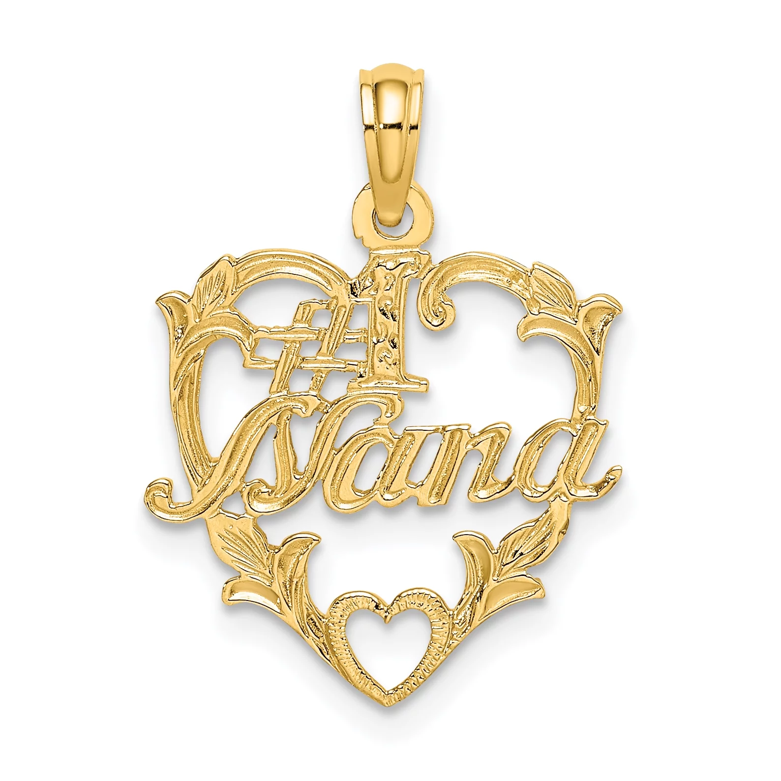Carat in Karats 14K Yellow Gold #1 Nana In Heart Pendant Charm (20.8mm x 17.1mm) With 14K Yellow Gold Lightweight Rope Chain Necklace 20''