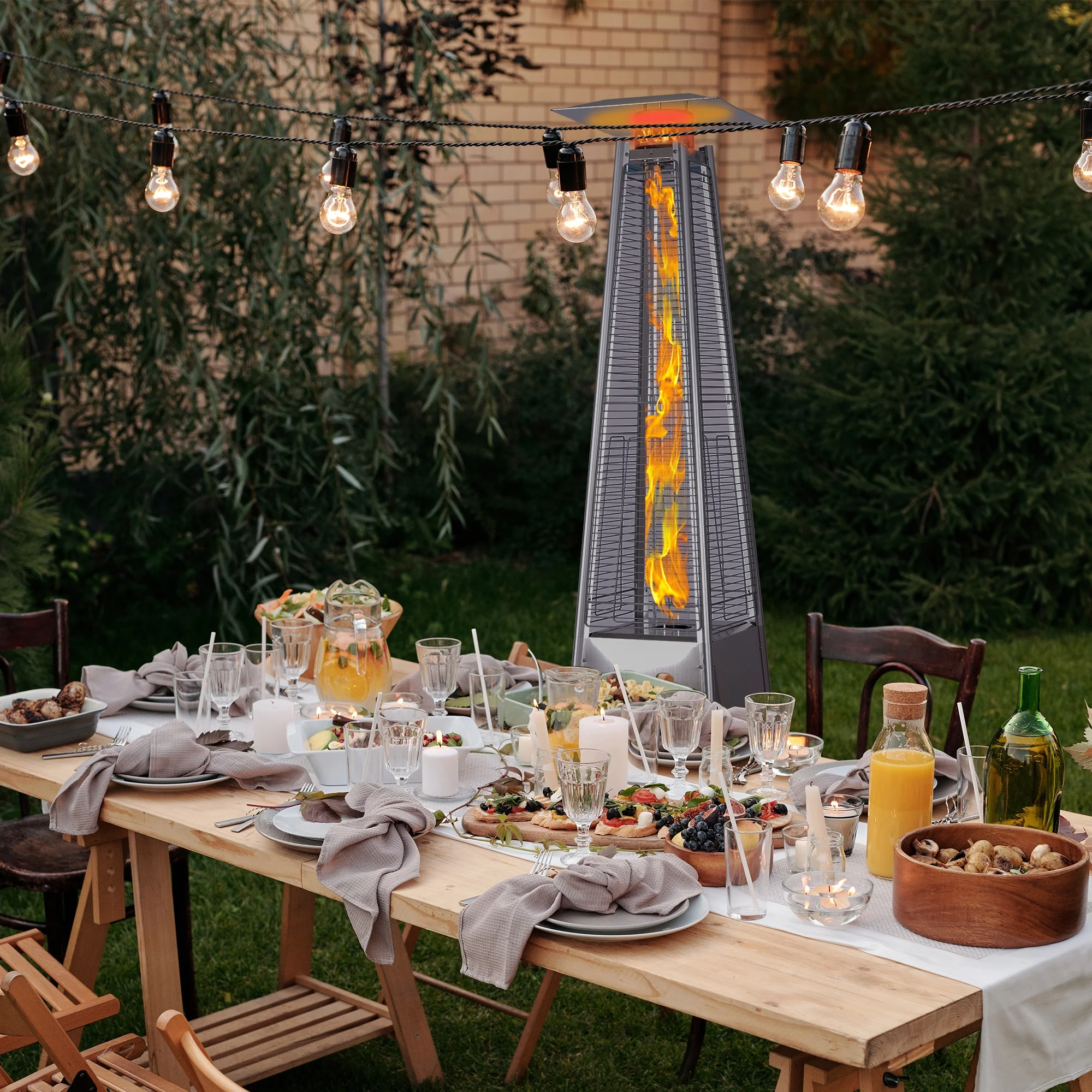 46,000 BTU Patio Heaters, Pyramid Propane Heater Stainless Steel on Wheels, Powerful Outdoor Heater with Auto Shut Off System, 90’H for Max 20FT Range