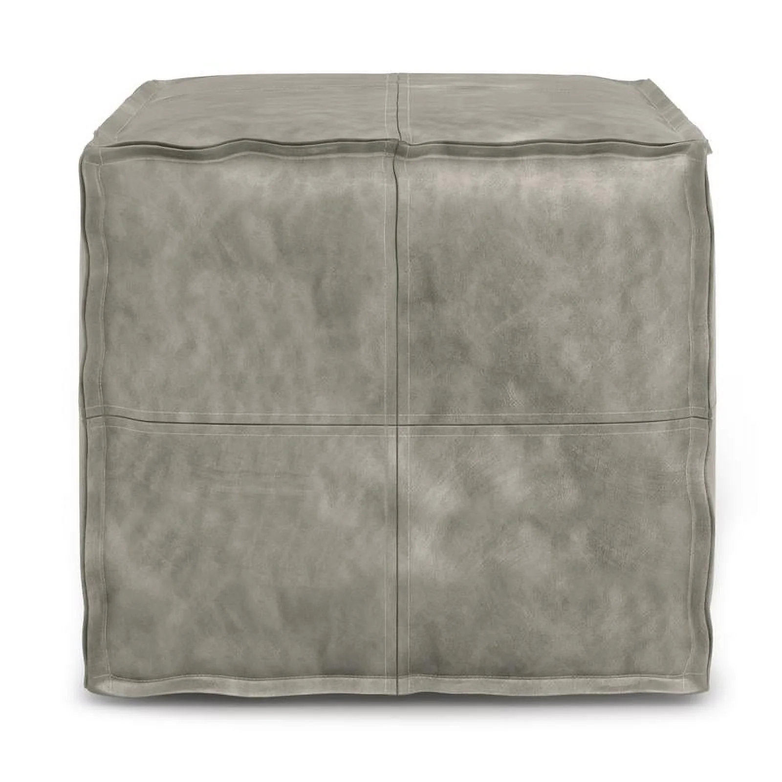 Trent Home Boho Square Pouf in Distressed Gray Faux Leather
