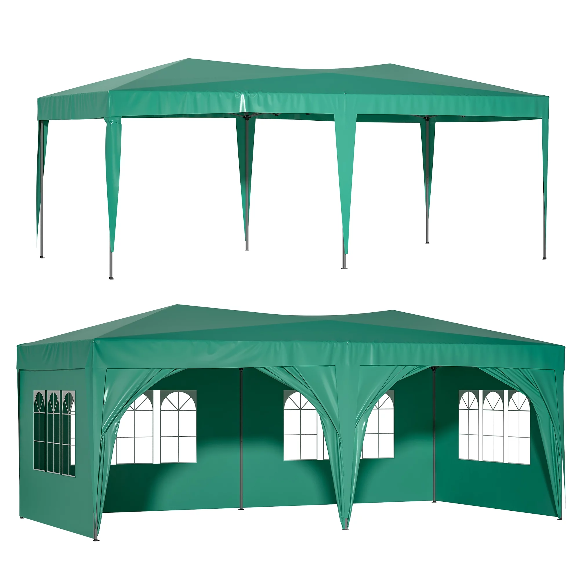 Al Fresco 10 x 20 FT Ez Pop Up Outdoor Party Tent, Heavy Duty Canopy with 6 Removable Sidewalls and Carry Bag, Waterproof BBQ Backyard Gazebo, Green