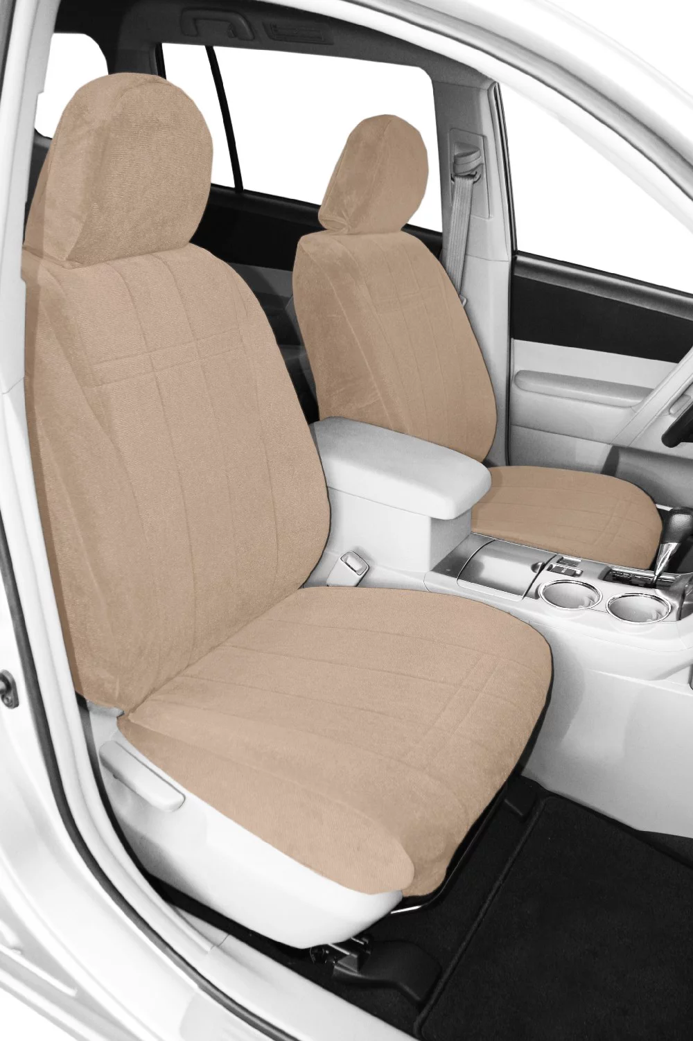 CalTrend Front Buckets O.E. Velour Seat Covers for 2008-2015 Nissan Rogue Select|Rogue - NS353-06RA Beige Classic Insert and Trim