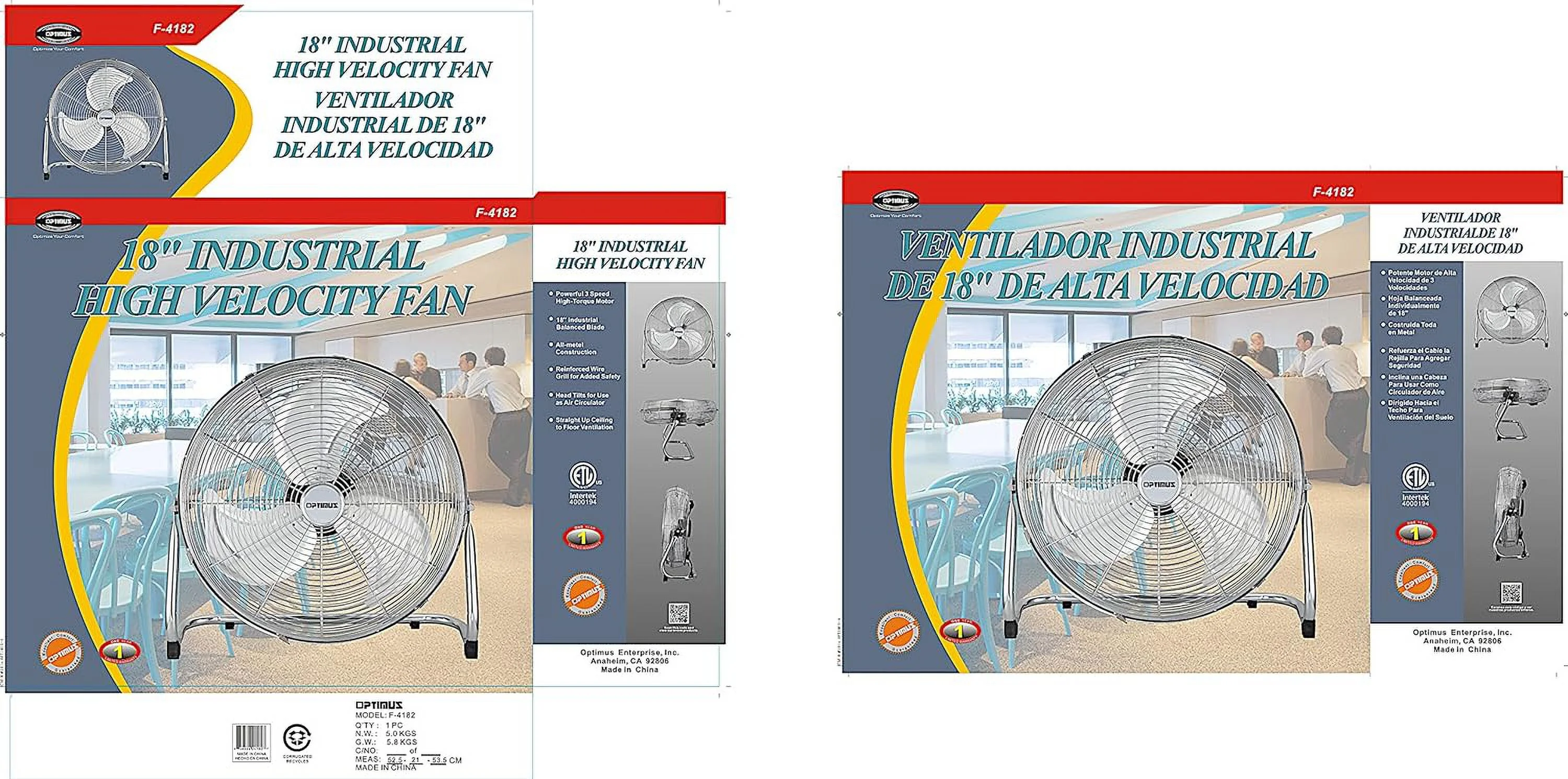 Industrial Grade 3-Speed High-Velocity Fan, 18 Inches, Chrome, F-4182