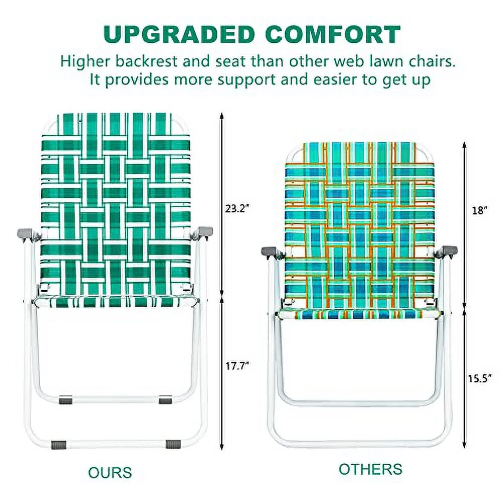 VINGLI Patio Lawn Webbed Folding Chairs Set of 2, Outdoor Beach Portable Camping Chair for Yard, Garden (Green, Classic)