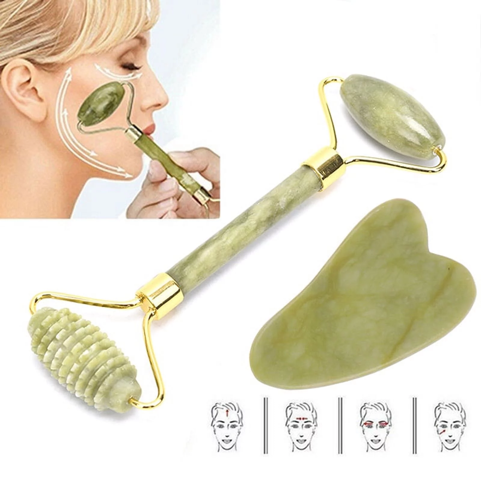 Jade Face Roller Massager Facial Skin Care Tool Anti Aging Gua Sha Scraping Tool
