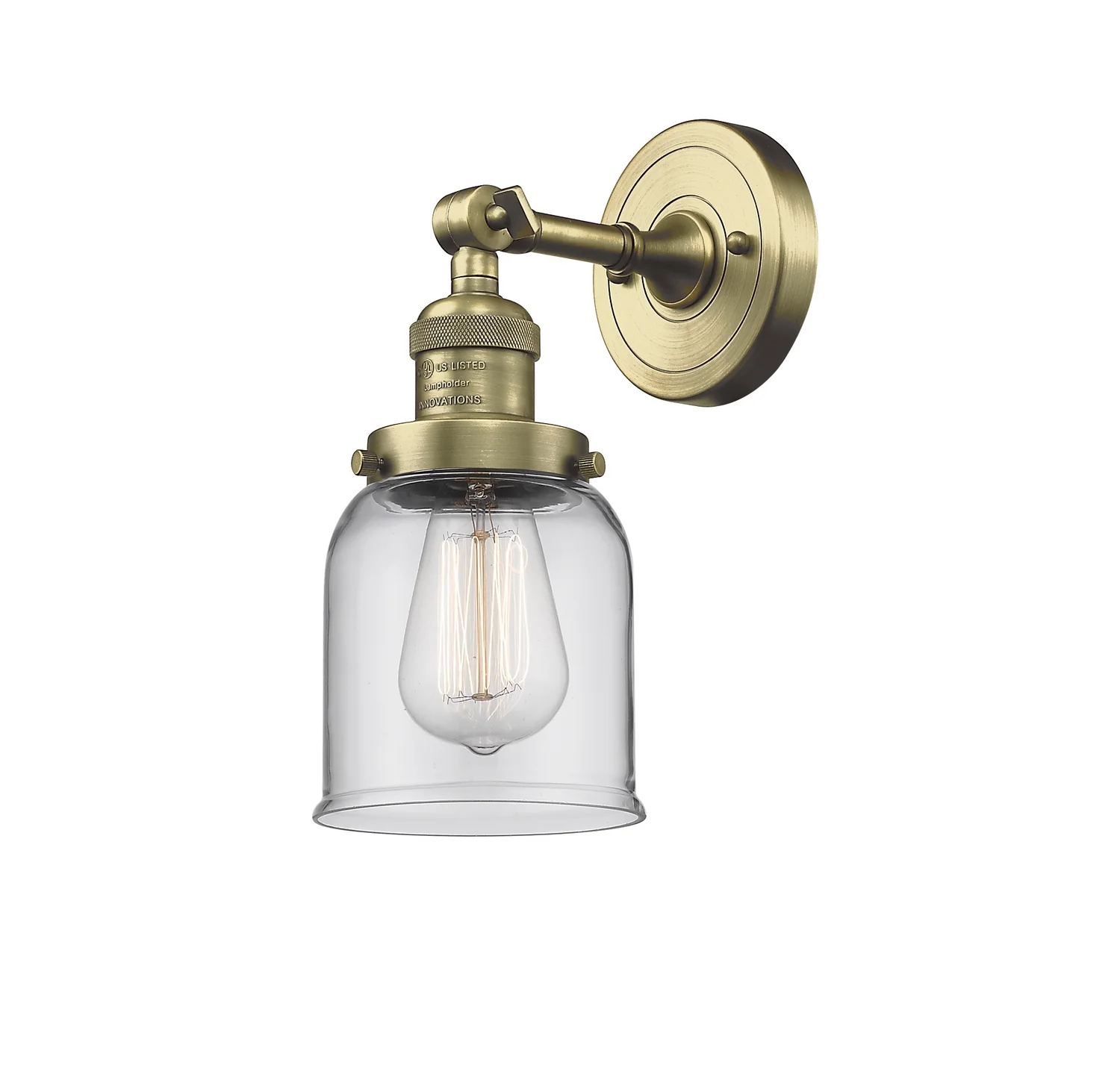 Innovations 203-AB-G52-LED Transitional One Light Wall Sconce from Franklin Restoration collection in Brass - Antique finish,