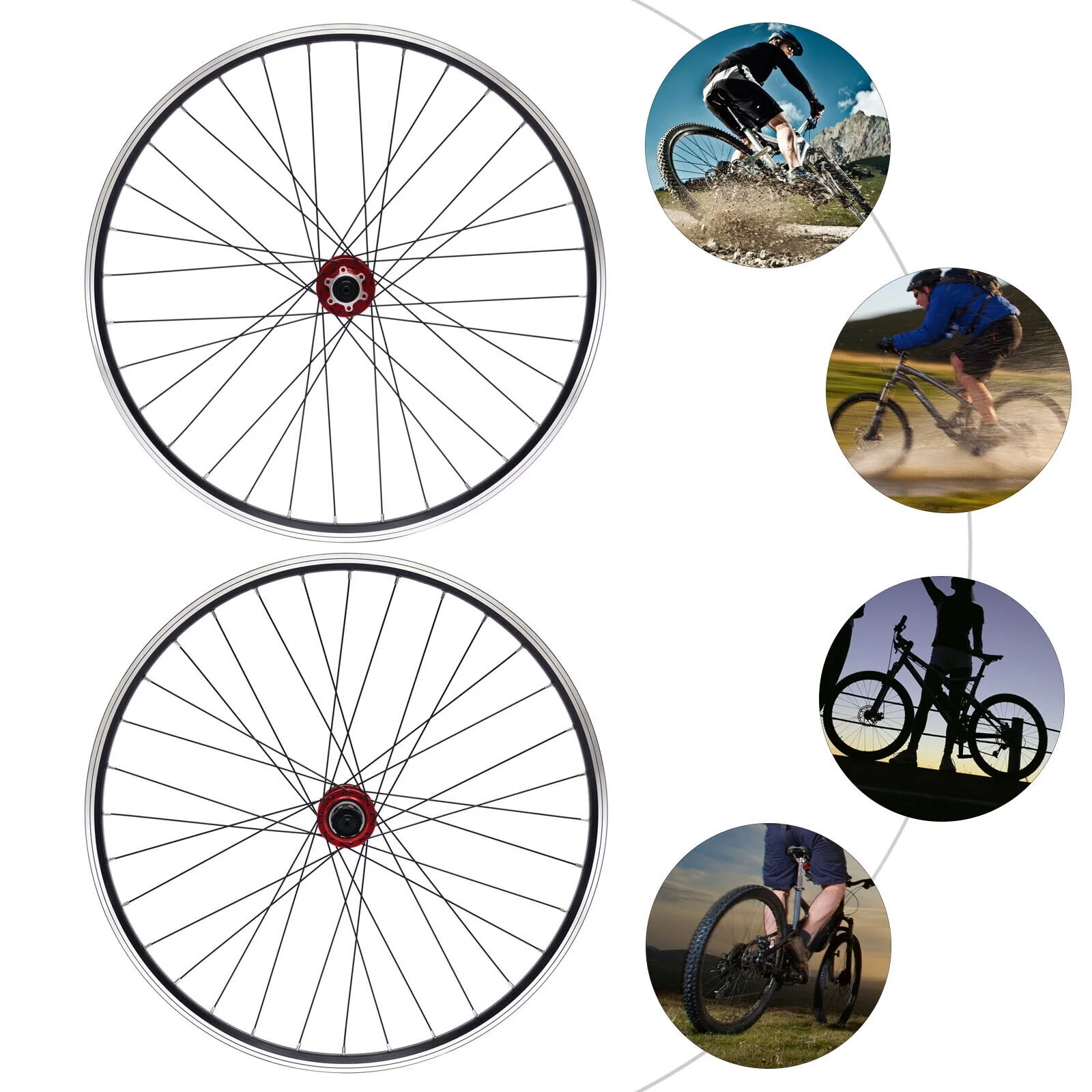 29 inch Front & Rear Wheel Mountain Wheelset Red Hub Disc Brake Bicycle Wheels Set