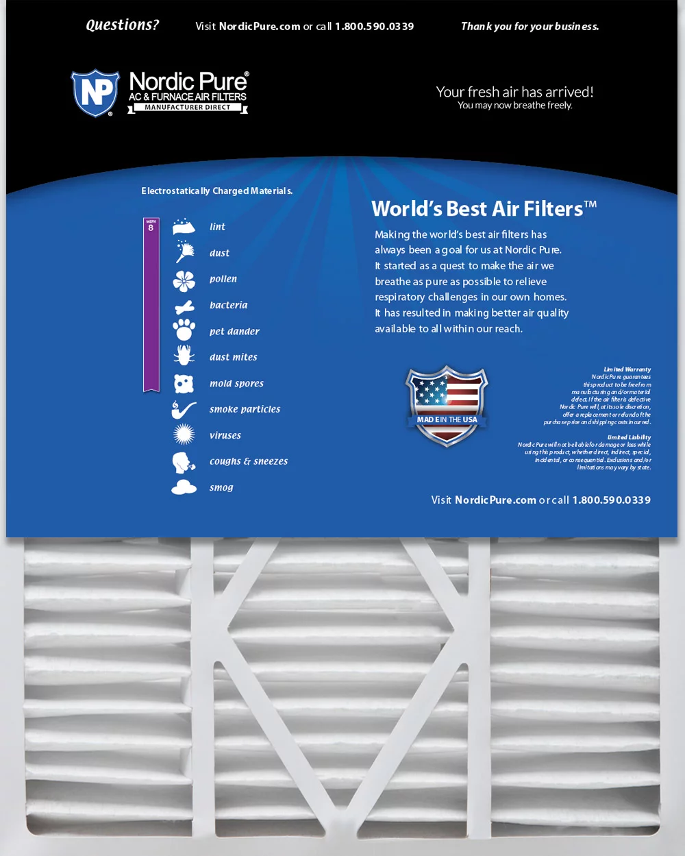 20x25x5 1/4 (5.25) Goodman/Carrier/Amana Replacement MERV 8 Air Filters 2 Pack