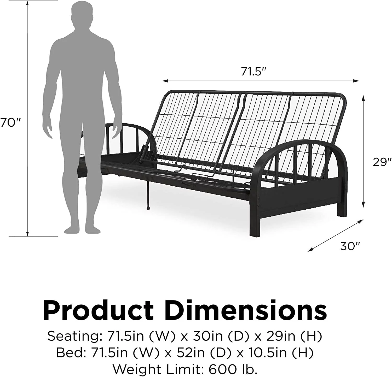 YILAN Aiden Metal Futon Frame, Black Large