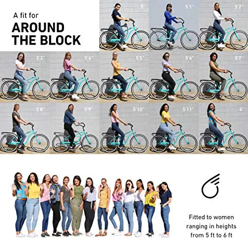 sixthreezero Around the Block Women's 26 In. Single Speed New Beach Cruiser Bicycle with Rear Rack, Pine Melon