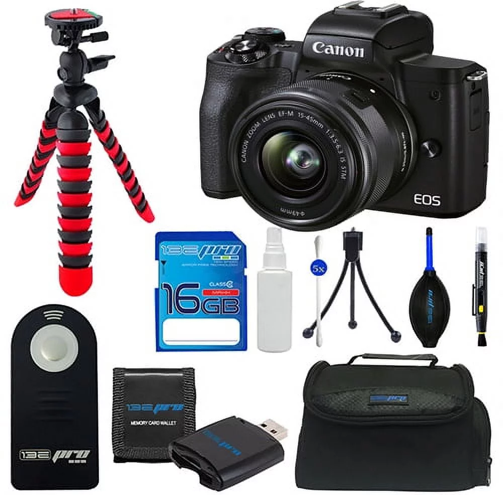 Canon EOS M50 Mark II Mirrorless Camera with EF-M 15-45mm f/3.5-6.3 IS STM Lens (Black) + Pixi  