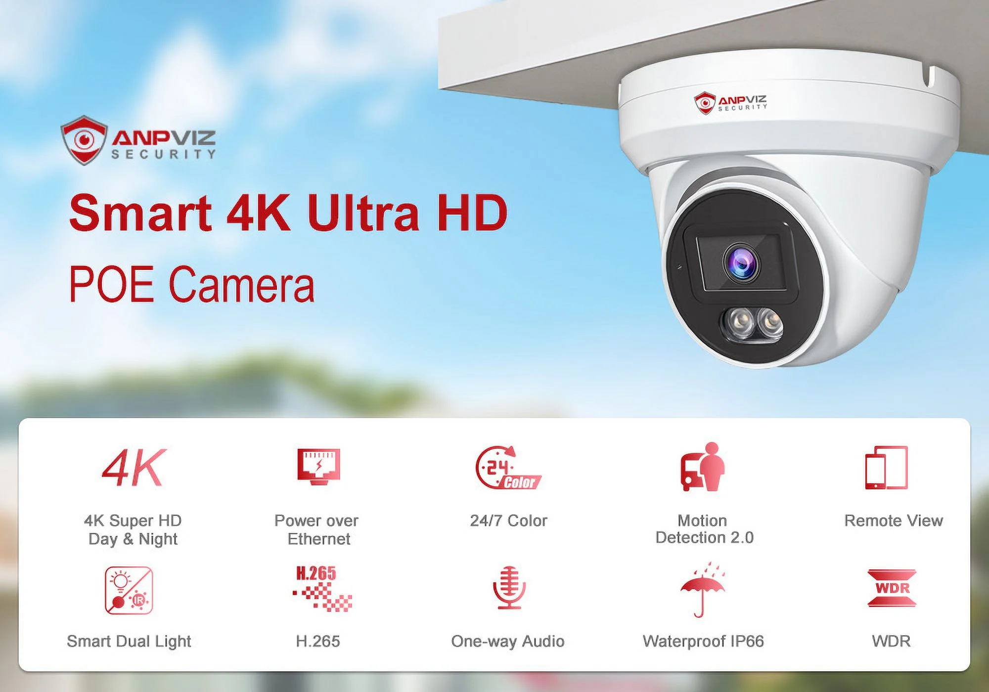 Anpviz 4K 8CH PoE Security Camera System, 4pcs Wired 8MP PoE IP Cameras Outdoor with Person Vehicle Detection, 8MP 4K 8-CH NVR with2TB HDD for 24/7 Recording