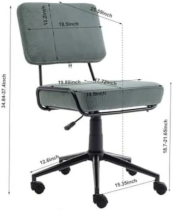 CHGTYS Office Desk Chair  Modern Corduroy Office Chair  Adjustable Swivel Home Task Chair  Mid-Back Cute Upholstered Armless Computer Chair with Wheels for Bedroom Studying Room Vanity Ro