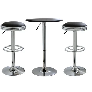 AmeriHome Round Adjustable Classic Black Finish Wood Top Bistro Table