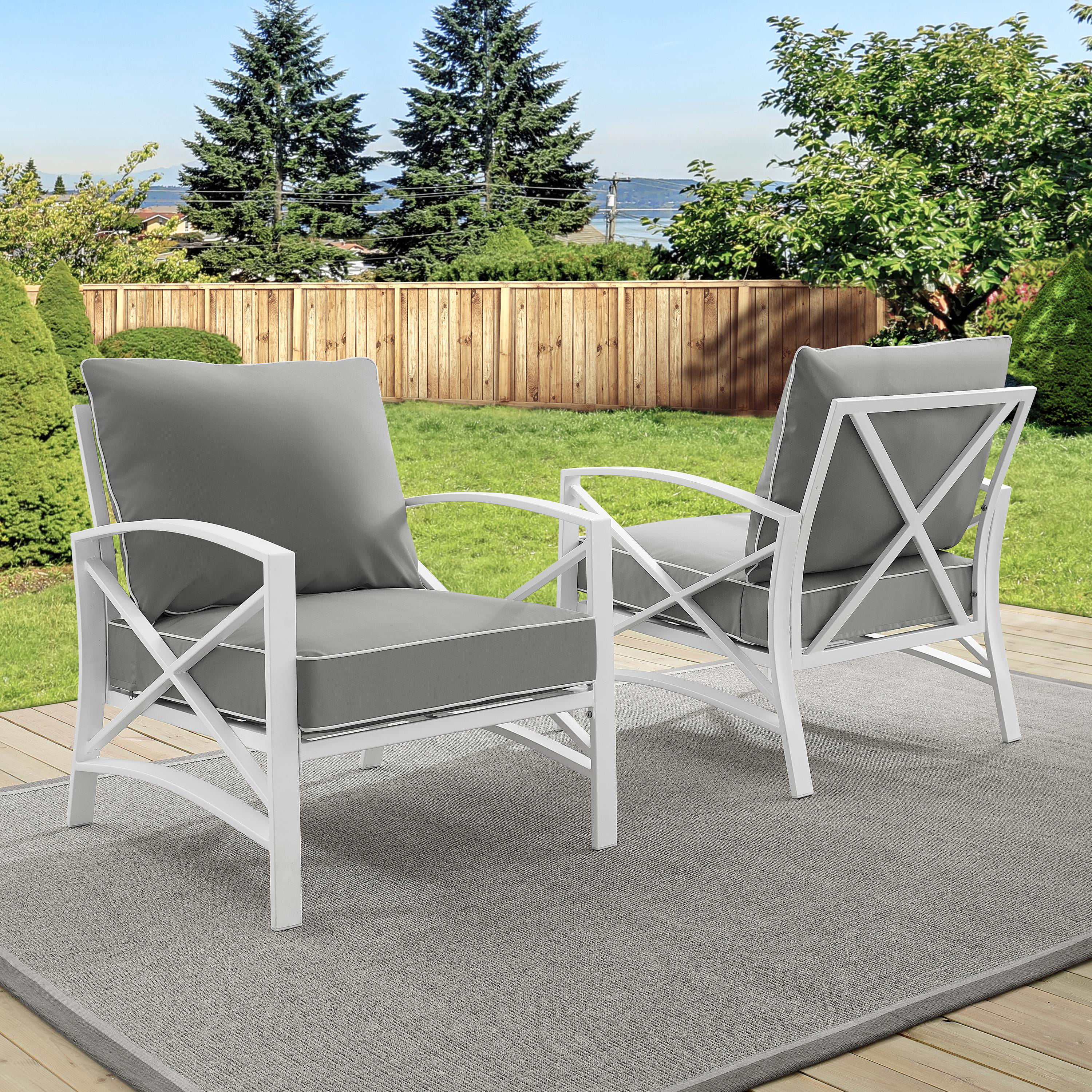 Crosley Kaplan Patio Arm Chair in Gray and White (Set of 2)