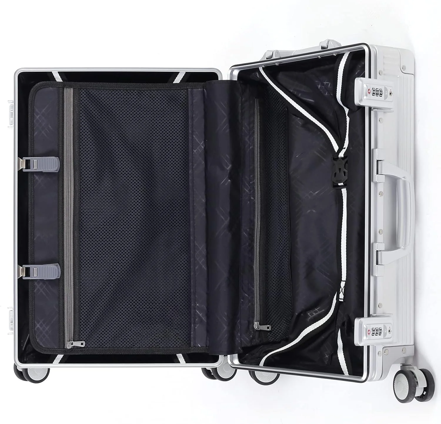 DOMINOX All Aluminum Carry On Luggage Hard Shell Luggage Aluminum Suitcase for Travel Zipperless Luggage Checked Luggage with Silent 360° Spinner Wheels 26 In. (Vertical Grain Style, Sliver)