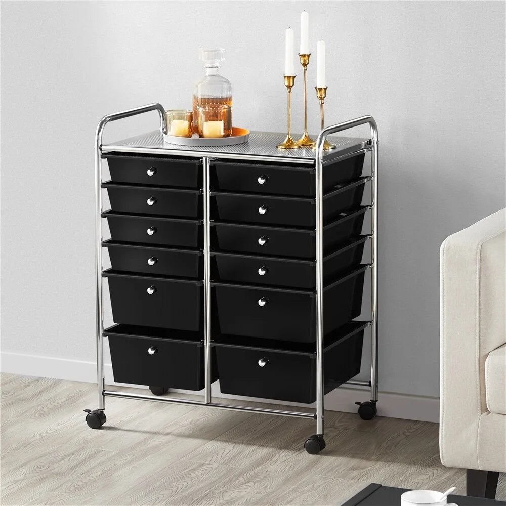 Yaheetech  12-Drawer Storage Cart Organizer with Lockable Wheels Black