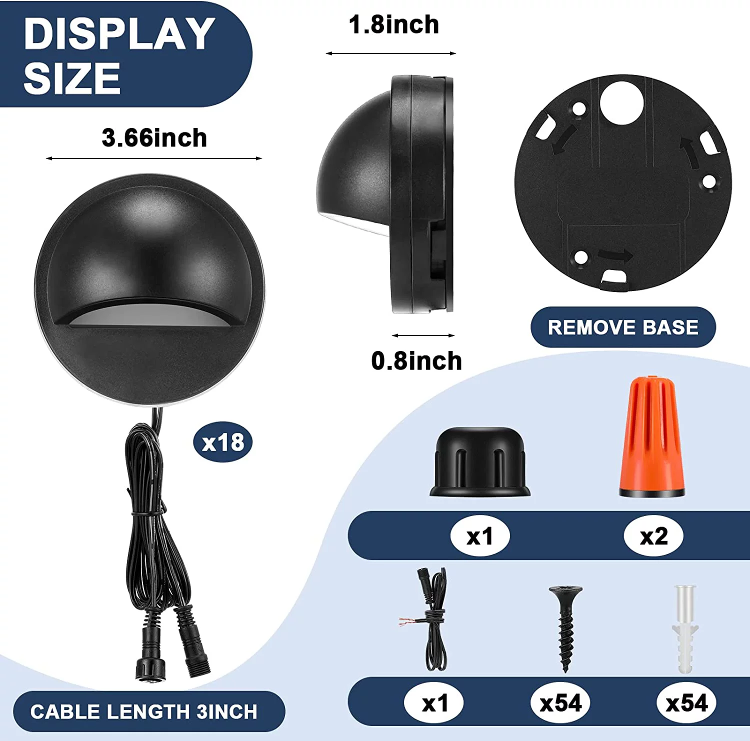 YANRUI Deck Light, 18 Pack Low Voltage LED Path Light, Outdoor Waterproof Garden Light for Yard Patio Pathway Decor, 2.5W, 2700K, 12-36V, Black