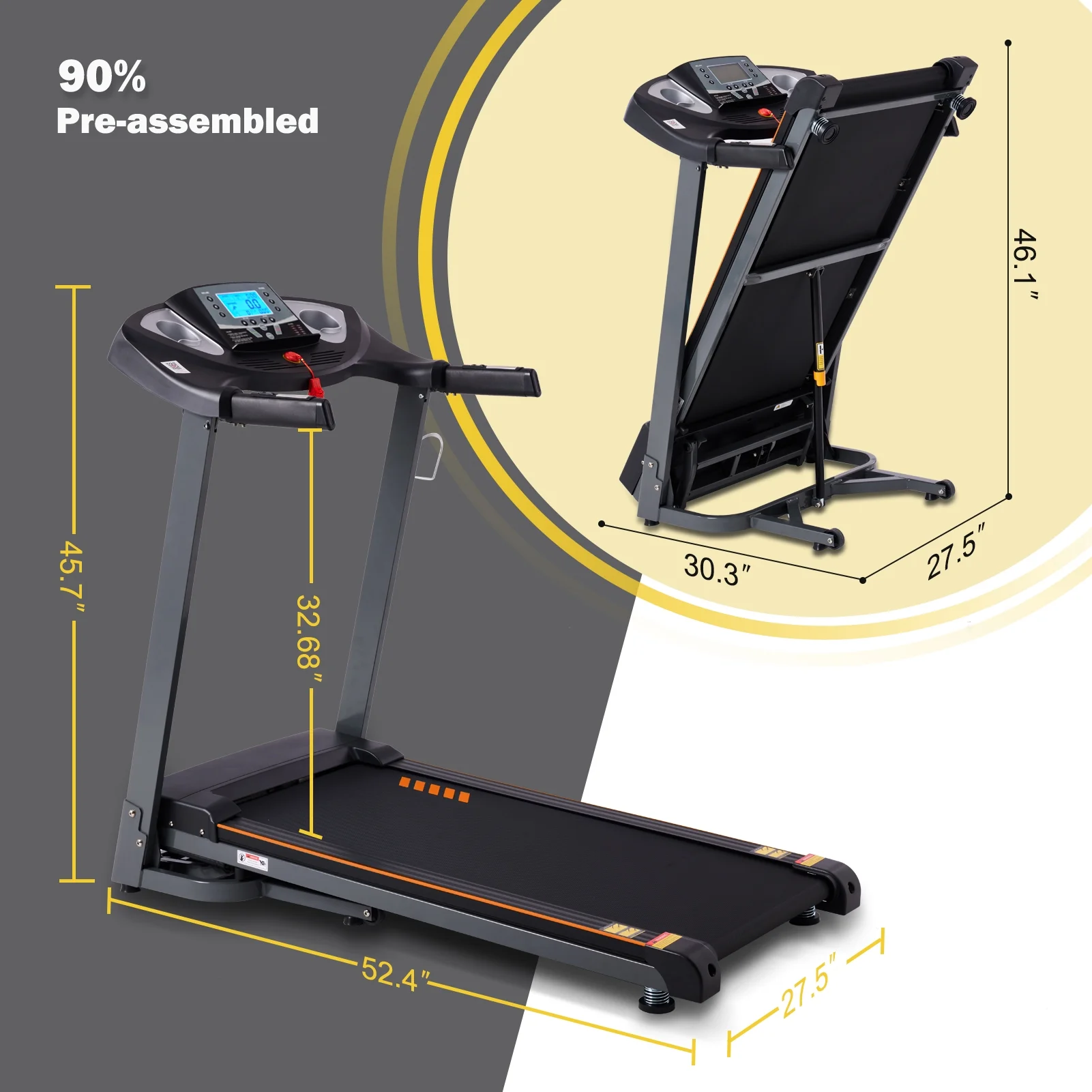 Auto InclineTreadmill, 300lbs Capcity Treadmills for Home with 18