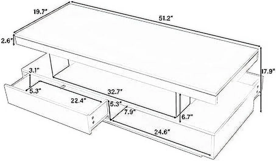 xrboomlife Harper & Bright Designs Coffee Table with  High Gloss Tables 16 Colors LED Lighting Cocktail End Sofa 1 Drawer 2-Tier for Living Room White & Led & Drawer 39.9'