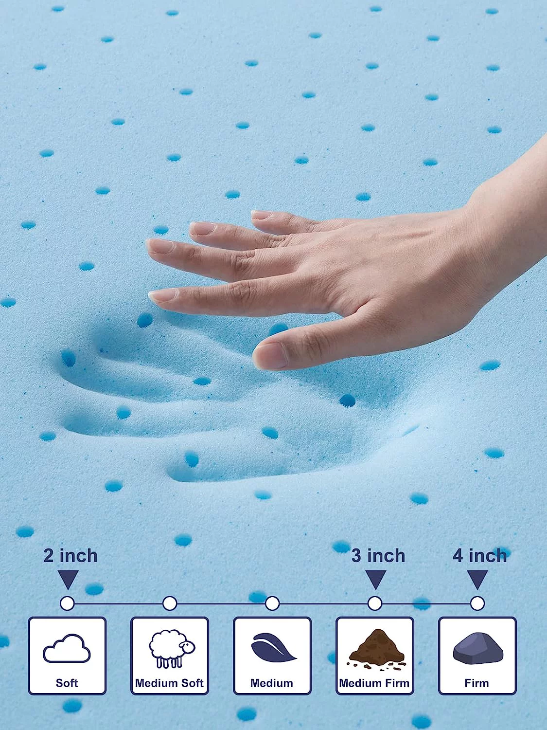 GOURE 2 Inch Soft Mattress Topper Queen - Gel Memory Foam Mattress Topper - High Density Foam Mattress Pad for Pressure Relief, Soft Foam Bed Topper with Removable Cover Blue